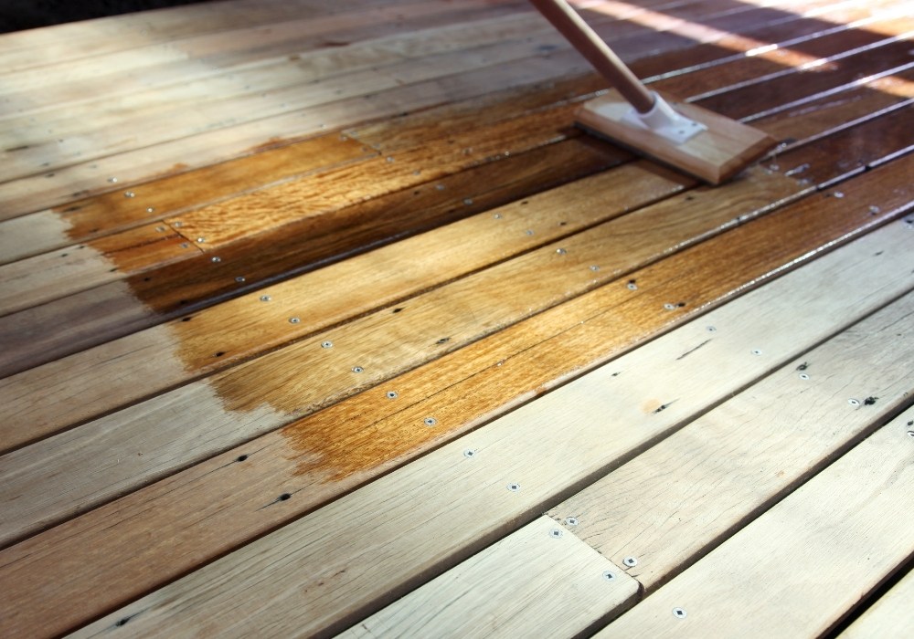 Freshly oiled timber deck with rich natural grain