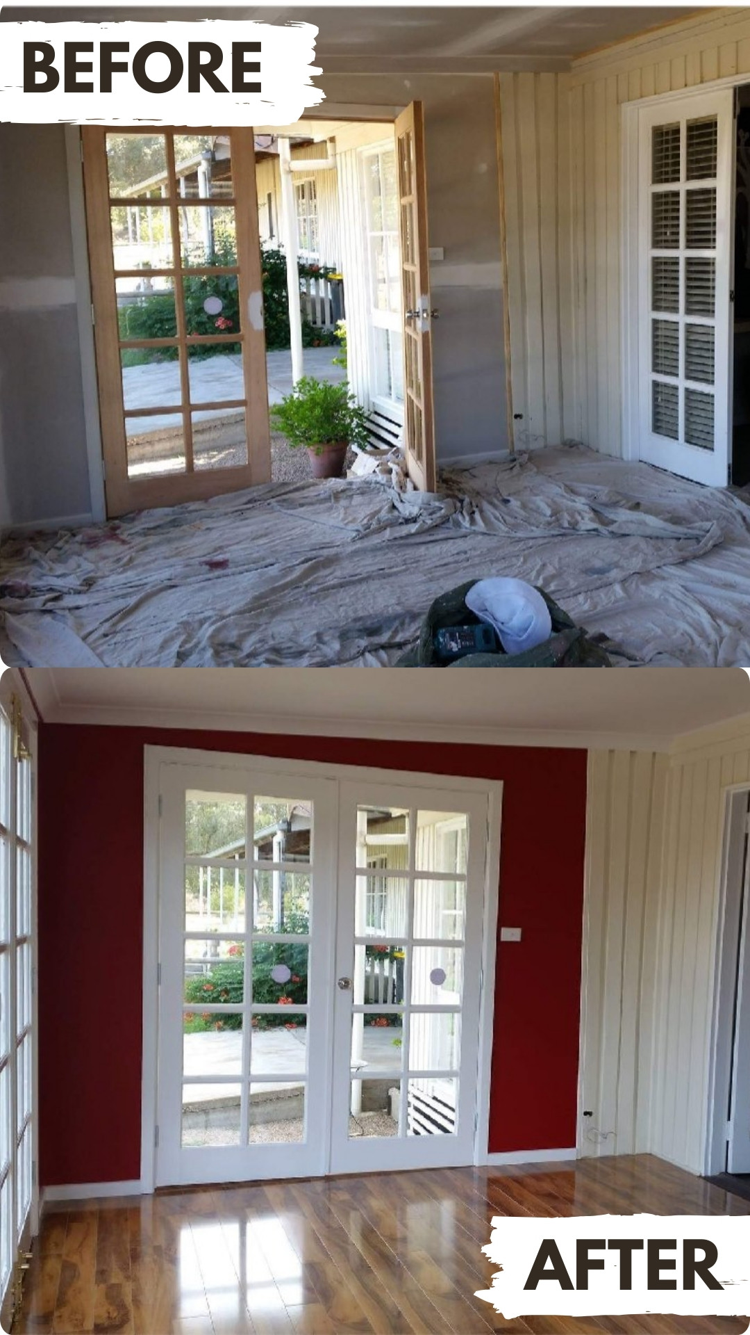 Bright interior living area repainted in soft white
